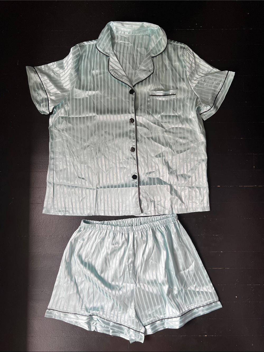 Silky Mint Short Sleeve Pajama Set with Contrast Piping